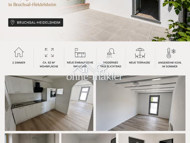 Kernsanierte 2 Zimmer Wohnung mit neuer Einbauküche und Terrasse in Bruchsal Heidelsheim