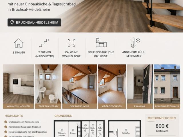 Kernsaniertes Reihenmittelhaus auf 2 Ebenen und neuer Einbauküche in Bruchsal Heidelsheim