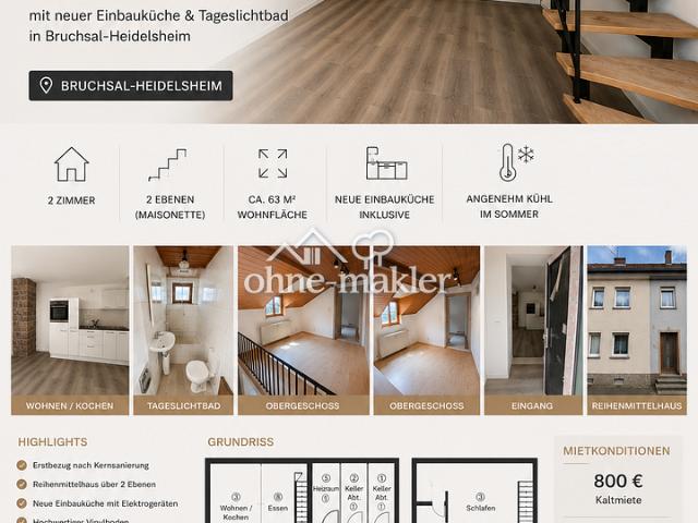 Kernsaniertes Reihenmittelhaus auf 2 Ebenen und neuer Einbauküche in Bruchsal Heidelsheim