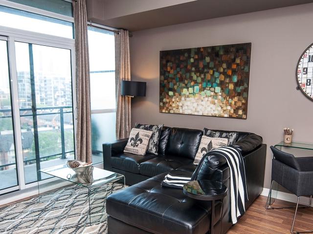 King West Village Toronto Furnished Condo Rental at Minto 775 Modern 2 Bedroom 2 Bathroom Suite with Balcony and Bi Weekly Maid Service