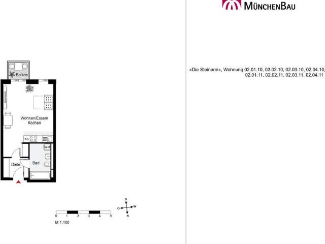 Komfortable 1 Zimmer Neubau Wohnung mit Balkon