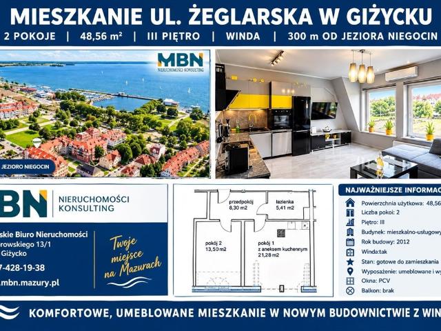 Komfortowe 2 pokojowe mieszkanie w centrum Giżycka