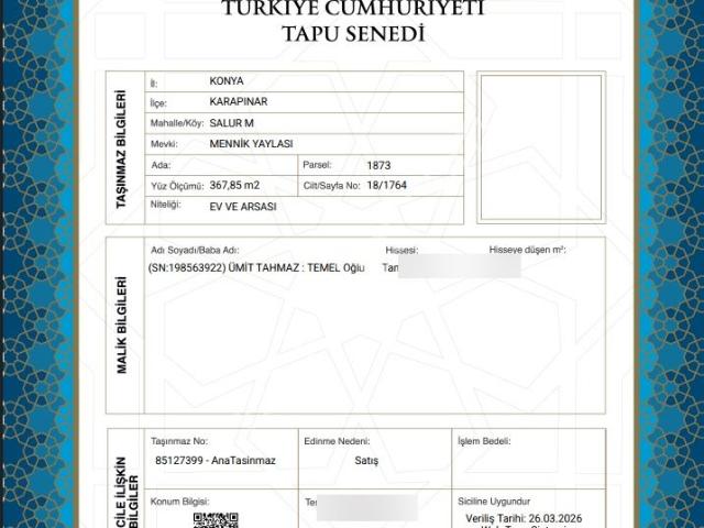Konya Karapınar Müstakil Ev Tapu Sahibi Perta Emlak Ümit Tahmaz