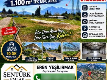 Konyaaltı Aşağıkaraman'da 1100 M2 Tek Tapu Yol Cephe Müstakil Ev