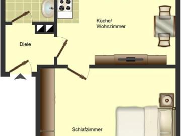 Kleine 2 Zimmer Wohnung im Zentrum, mit Neuen Bad