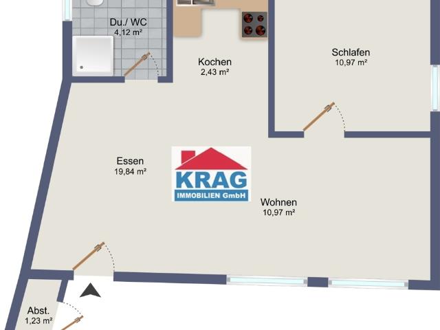 KRAG Immobilien + Ideal für Singles + 1 Riesenraum + Stellplatz + Abstellraum + Küche