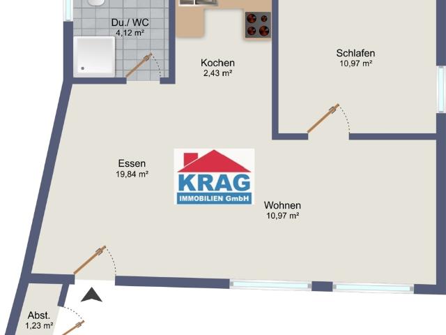 KRAG Immobilien + Ideal für Singles + 1 Riesenraum + Stellplatz + Abstellraum + Küche