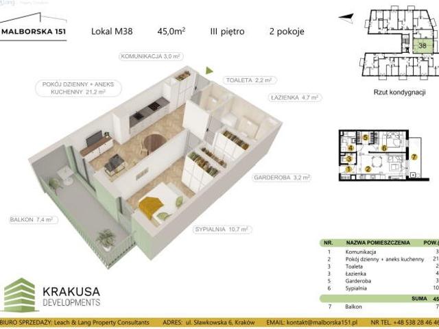 Nowoczesne 45 m² z balkonem w Malborska 151 polecam!