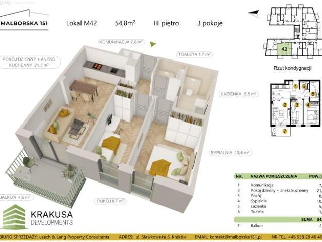 Sprzedam nowoczesne 3 pokojowe mieszkanie z balkonem w Krakowie