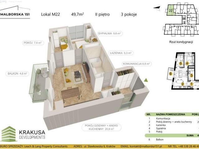 Zapraszam do nowoczesnego 3 pokojowego mieszkania z balkonem w Krakowie
