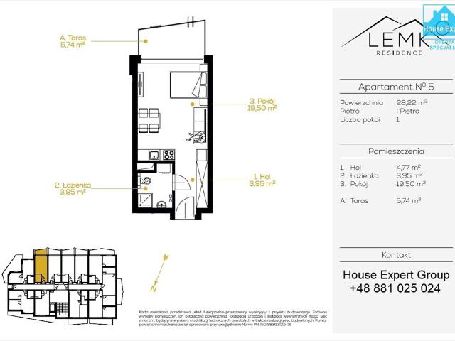 Apartament 28,22 m² w centrum Krynicy Zdrój z balkonem