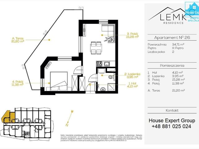 Apartament 34,7 m2 z balkonem w centrum Krynicy Zdrój