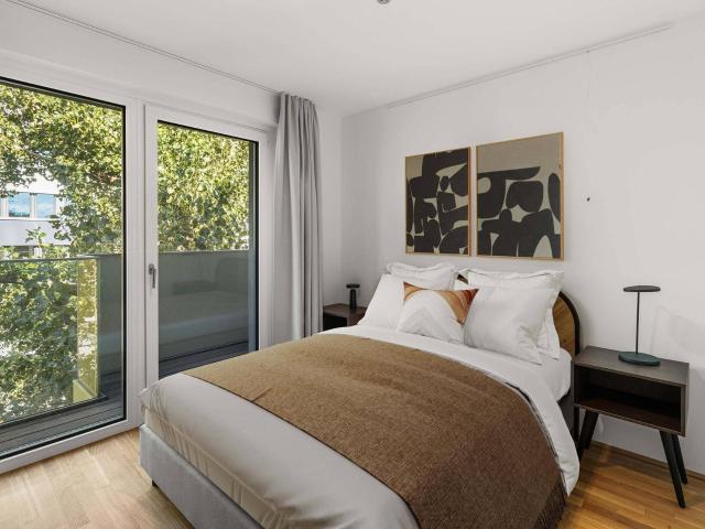 Kurzzeitmiete: 3 Zimmer Wohnung Standard möbliert mit Zugang zu Fitness, Co Working, Dachterrasse, Kinoraum
