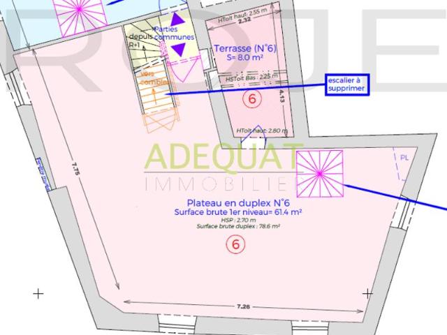 LA TOUR DU PIN HYPER CENTRE / APPARTEMENT T3 EN DUPLEX / PLA