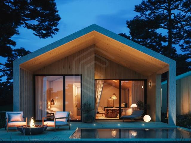 Lake house V1 com piscina privada e lago em Eco resort na Co. 72m² Vau