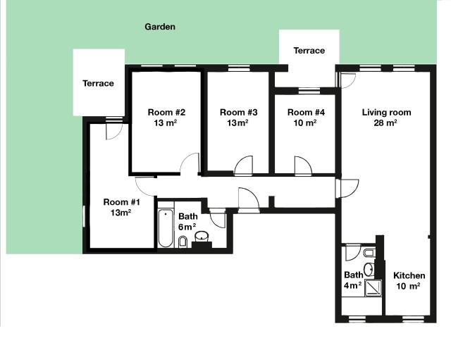 Large furnished apartment with large garden and good accessibility