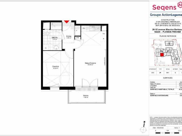 LE PLESSIS appartement 2 pièces avec balcon 43,20 m2