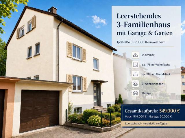 Leerstehendes 3 Familienhaus mit Garage und Garten