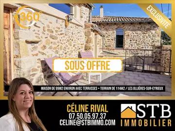 Les Ollières sur Eyrieux 07360 Achat / Vente maison 5 pièces t5 terrasse
