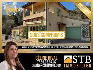 Les Ollières sur Eyrieux 07360 Achat / Vente maison 6 pièces t6 piscine terrasse