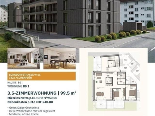 Letzte Chance Mieten wie ein Eigentümer Grosszügige 3.5 Zimmer Neubauwohnung mit 23 m² Terrasse