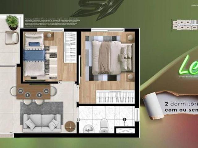 Lev Condomínio Clube Perus | Construtora Golani | 36 metros | 02 dormitórios com varanda | 01 vaga