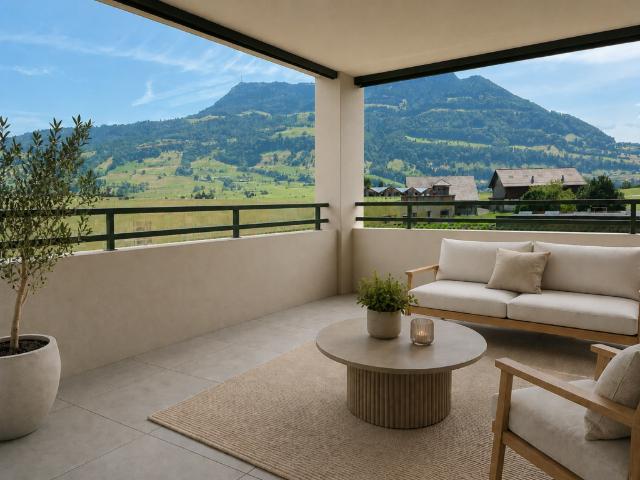 Lichtdurchflutete 3.5 Zimmer Wohnung im Erstbezug mit Rigi Panorama und Loggia