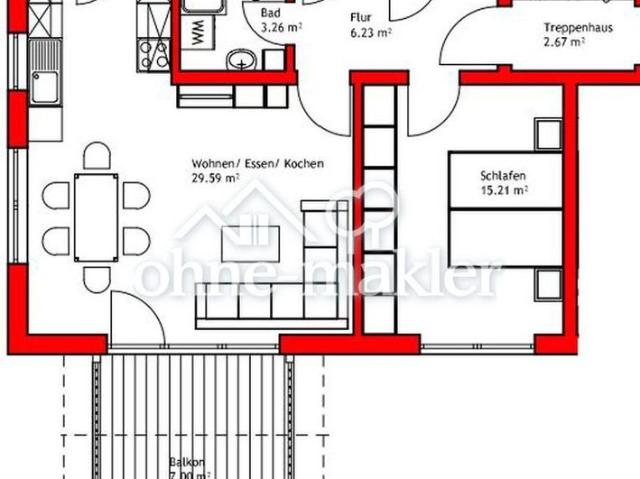Lichtdurchflutete und neu gebaute 2 Zimmer Wohnung mit Terrasse und EBK, ohne Courtage Nr. 15