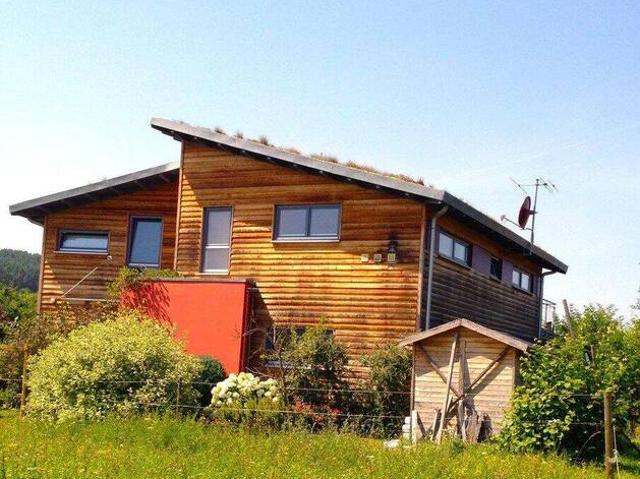 Lichtdurchflutetes Design Architekten Holzhaus in naturnaher sonniger Feldrandlage