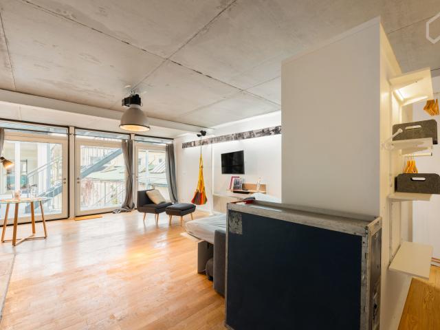 Light flooded loft with courtyard/balcony in former laundry