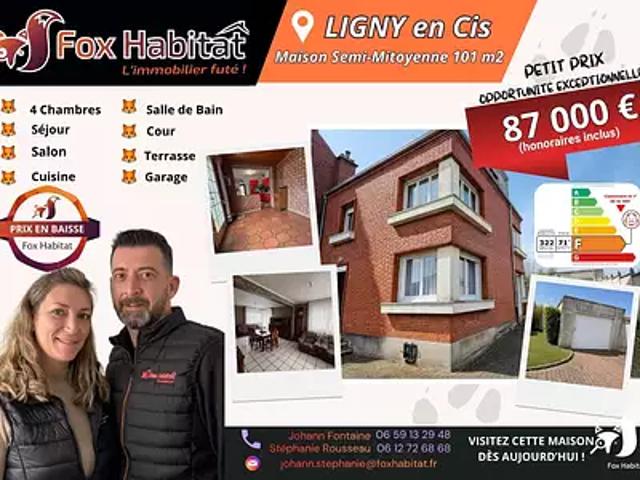 Ligny en Cambrésis 59191 Achat / Vente maison 6 pièces t6 terrasse