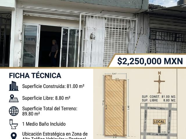 Local comercial sobre Av. 27 de Febrero, zona de alto tráfico vehicular y peatonal