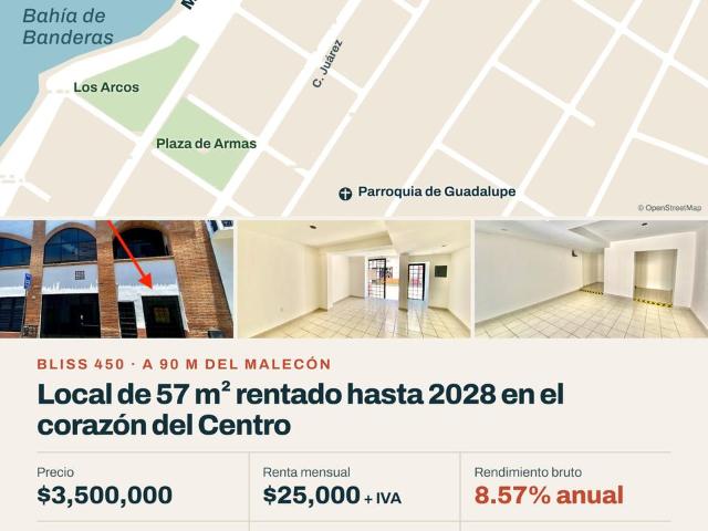 Local rentado en el Centro de Vallarta, 57 m? a pasos del Malec?n, Bliss 450