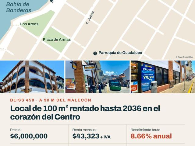 Local rentado hasta 2036 a 90 m del Malec?n, Bliss 450, Centro de Puerto Vallarta