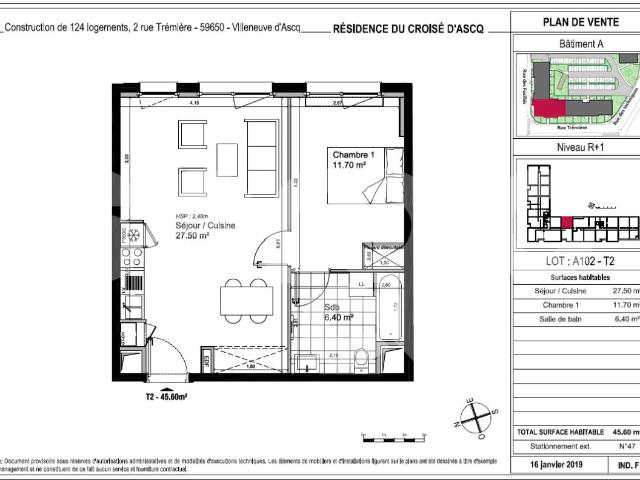 location t2 45 m² villeneuve d ascq 59650