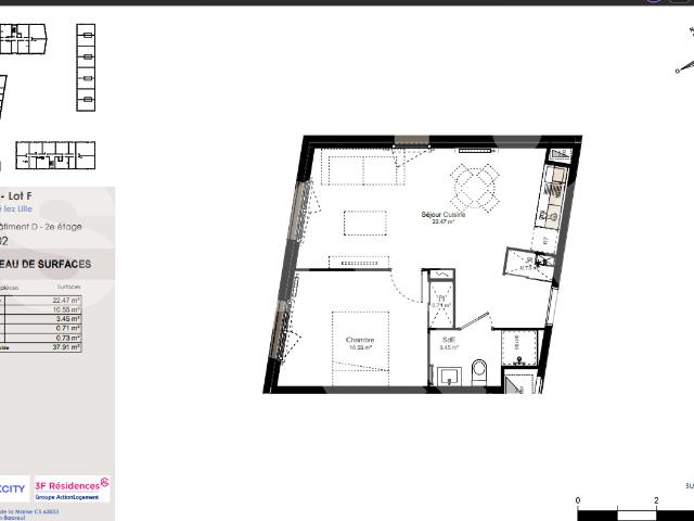 location t2 37 m² saint andre lez lille 59350