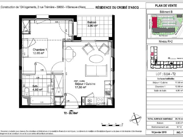 location t2 34 m² villeneuve d ascq 59650