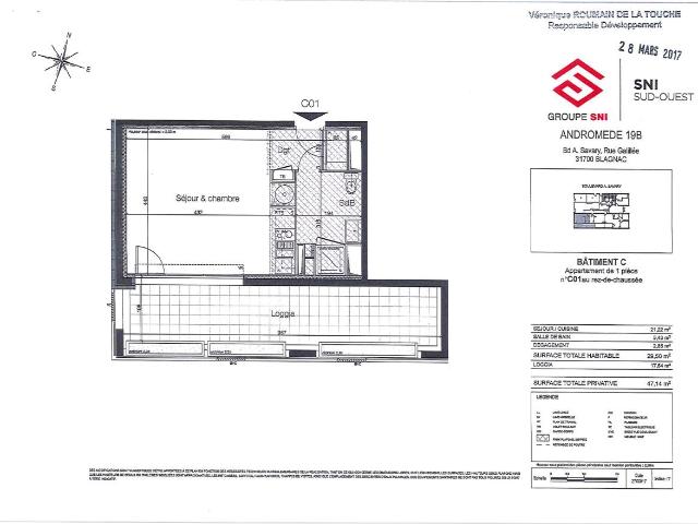 Location appartement 1 pièce BLAGNAC 30m² à 441.42€/mois CDC Habitat