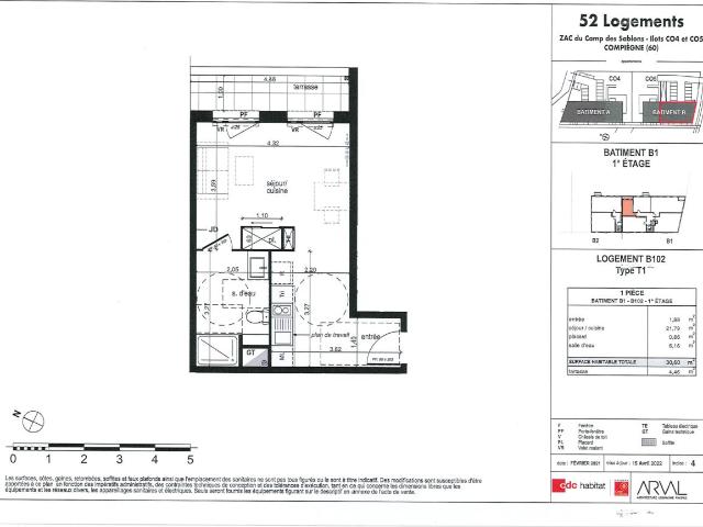 Location appartement 1 pièce COMPIEGNE 31m² à 575.02€/mois CDC Habitat