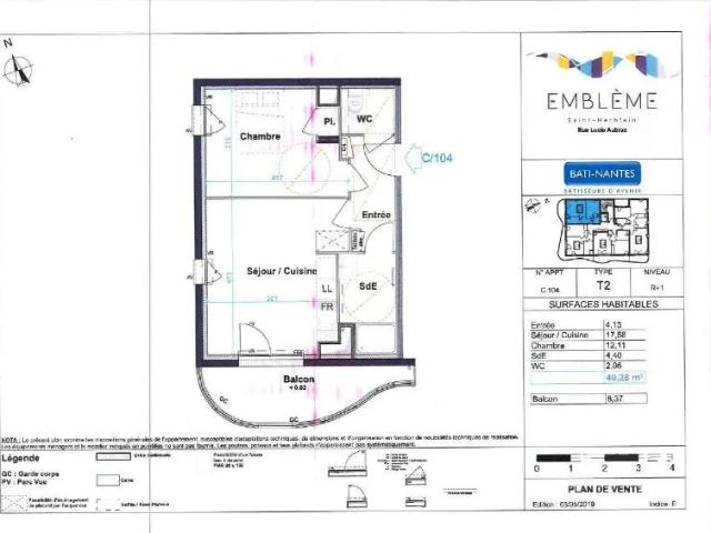 Location Appartement 2 pièces 40m² ST HERBLAIN 44800