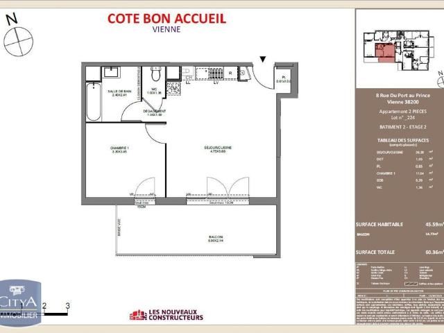 Location Appartement 2 pièces 45m² VIENNE 38200