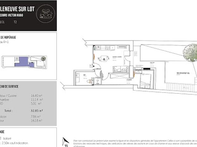 Location Appartement 2 pièces 32.85 m2 Villeneuve sur Lot
