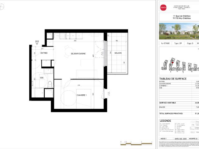 Location appartement 2 pièces VIRY CHATILLON 44m² à 879.21€/mois CDC Habitat