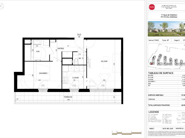 Location appartement 2 pièces VIRY CHATILLON 49m² à 954.76€/mois CDC Habitat