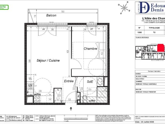 Location appartement 2 pièces CHAMPS SUR MARNE 43m² à 919.55€/mois CDC Habitat