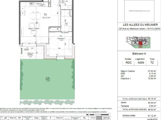 Location appartement 2 pièces LEERS 45m² à 688.38€/mois CDC Habitat