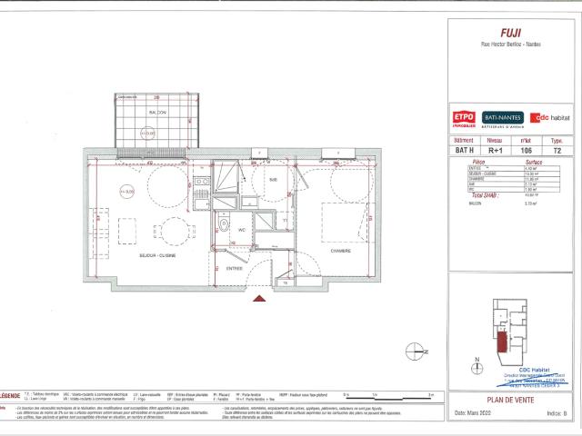 Location appartement 2 pièces NANTES 42m² à 723.50€/mois CDC Habitat