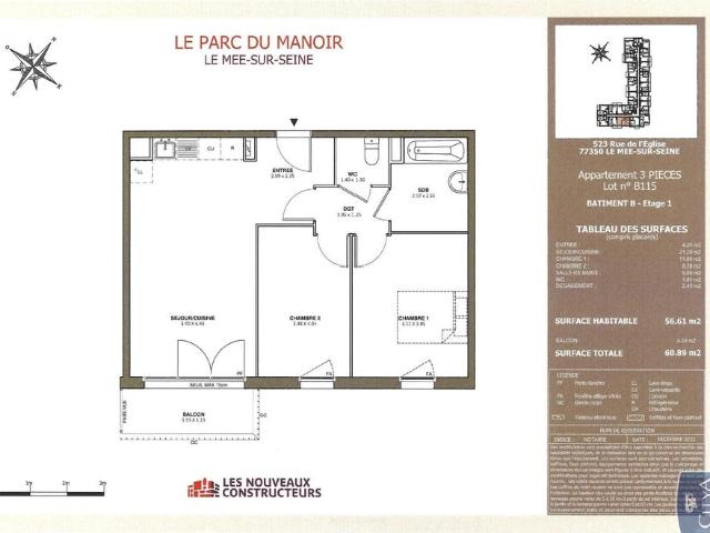Location Appartement 3 pièces 56m² LE MEE SUR SEINE 77350