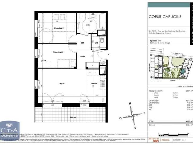 Location Appartement 3 pièces 60m² ANGERS 49100