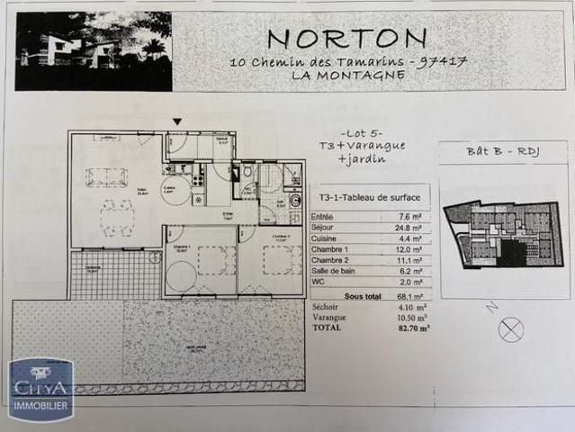 Location Appartement 3 pièces 68m² LA MONTAGNE 97417